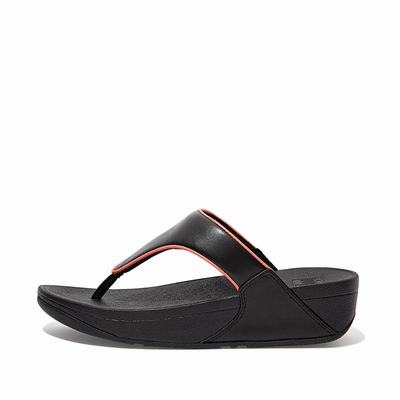 Fitflop Lulu Pop Binding Leather Sandals - Sandalen Damen - Schwarz/Rosa (ESW751328)